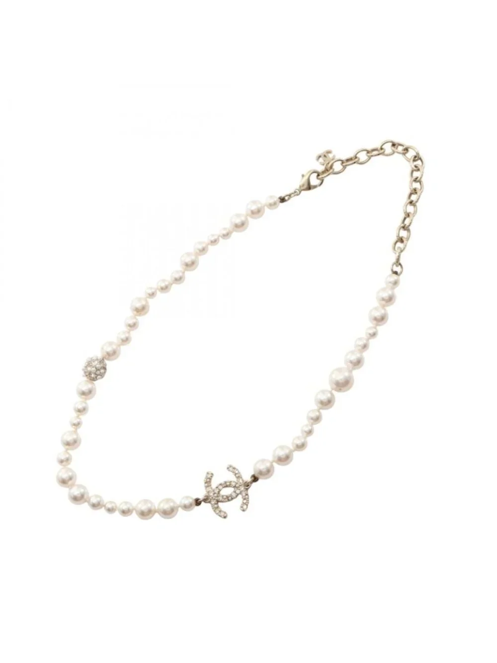 Chanel Necklace CC Logo White Pearl